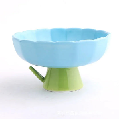 Cat Raised Ceramic Bowl Cute Flower Shaped Puppy Dogs Food Water Feeders Elevated Pet Drinking Eating Supplies