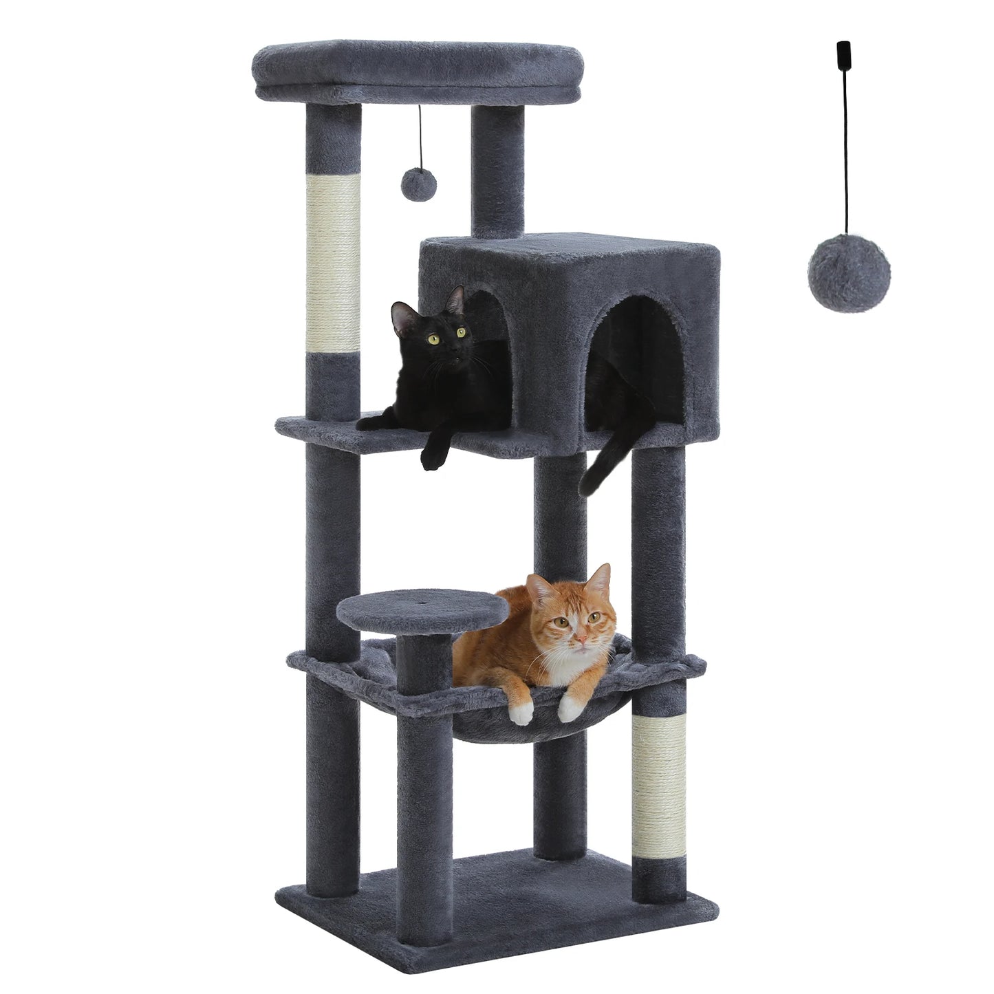 Multi-Level Cat Tree with Sisal Scratching Posts Cozy Condo Big Hammock Plush Cat Tower for Indoor Kitten House Bed Cat Toys