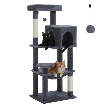 Multi-Level Cat Tree with Sisal Scratching Posts Cozy Condo Big Hammock Plush Cat Tower for Indoor Kitten House Bed Cat Toys