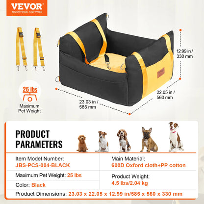 SucceBuy Dog Car Seat Waterproof Dog Booster Seat Pet Car Seat with Clip-On Safety Leash PP Cotton Car Bed for Medium Large Dog