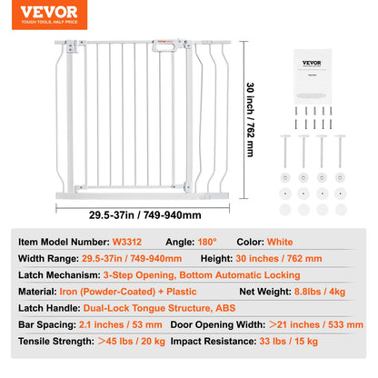 VEVOR Baby Gate 28/30/36 Inches High Dog Gate Pet Security Pressure Mount