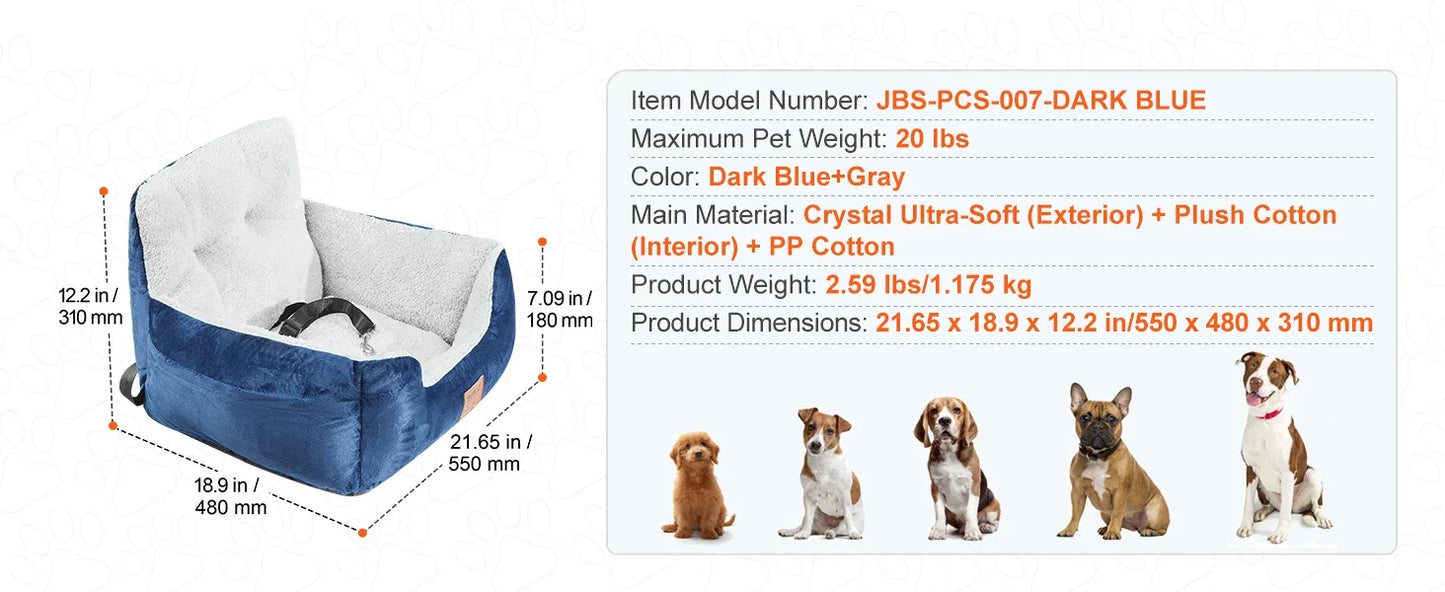 SucceBuy Dog Car Seat Waterproof Dog Booster Seat Pet Car Seat with Clip-On Safety Leash PP Cotton Car Bed for Medium Large Dog