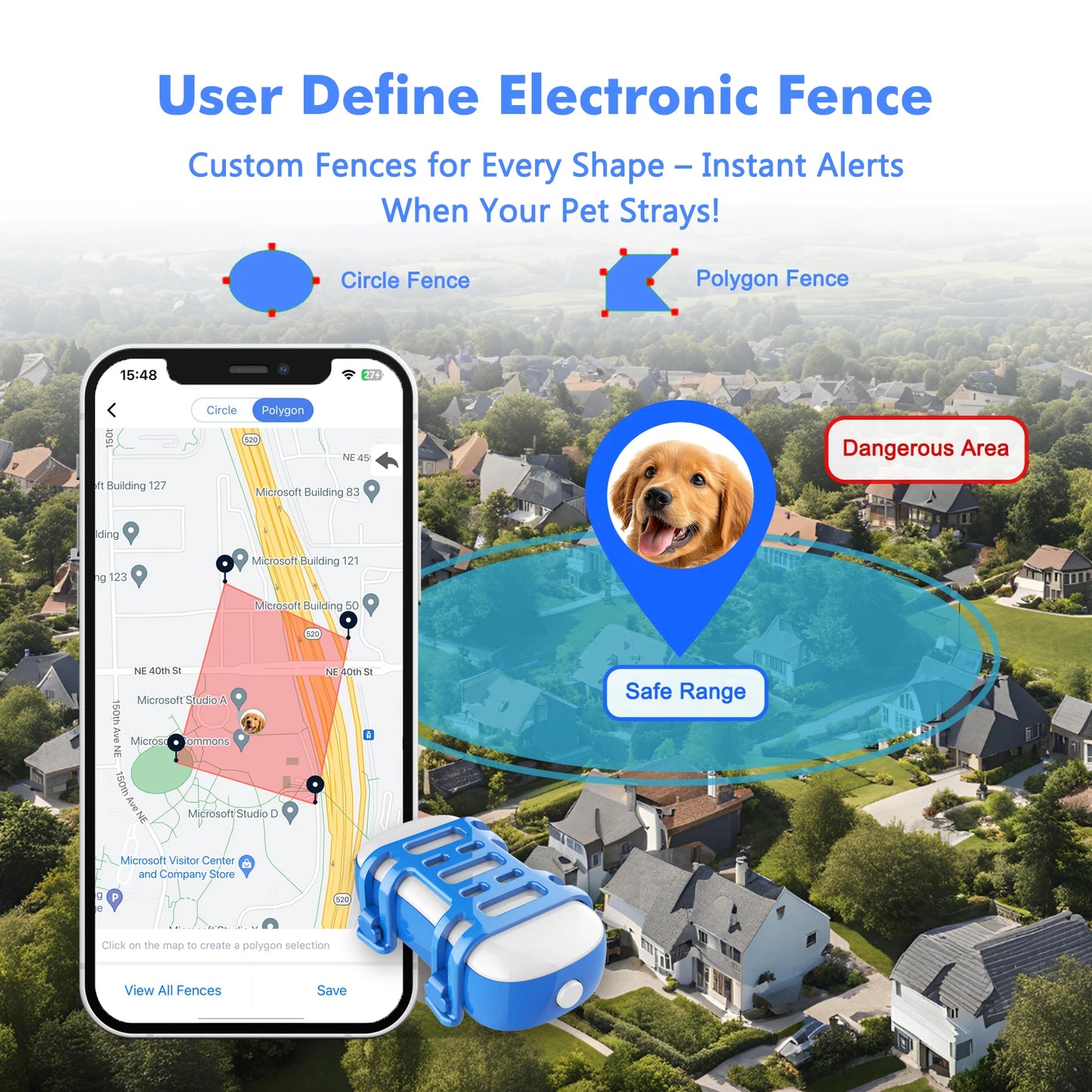 ‌4G Dog Cat GPS Tracker for Pets - Waterproof Smart Locator with App, Live Tracking & Light/Sound Search with Subscription