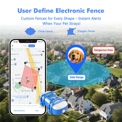 ‌4G Dog Cat GPS Tracker for Pets - Waterproof Smart Locator with App, Live Tracking & Light/Sound Search with Subscription