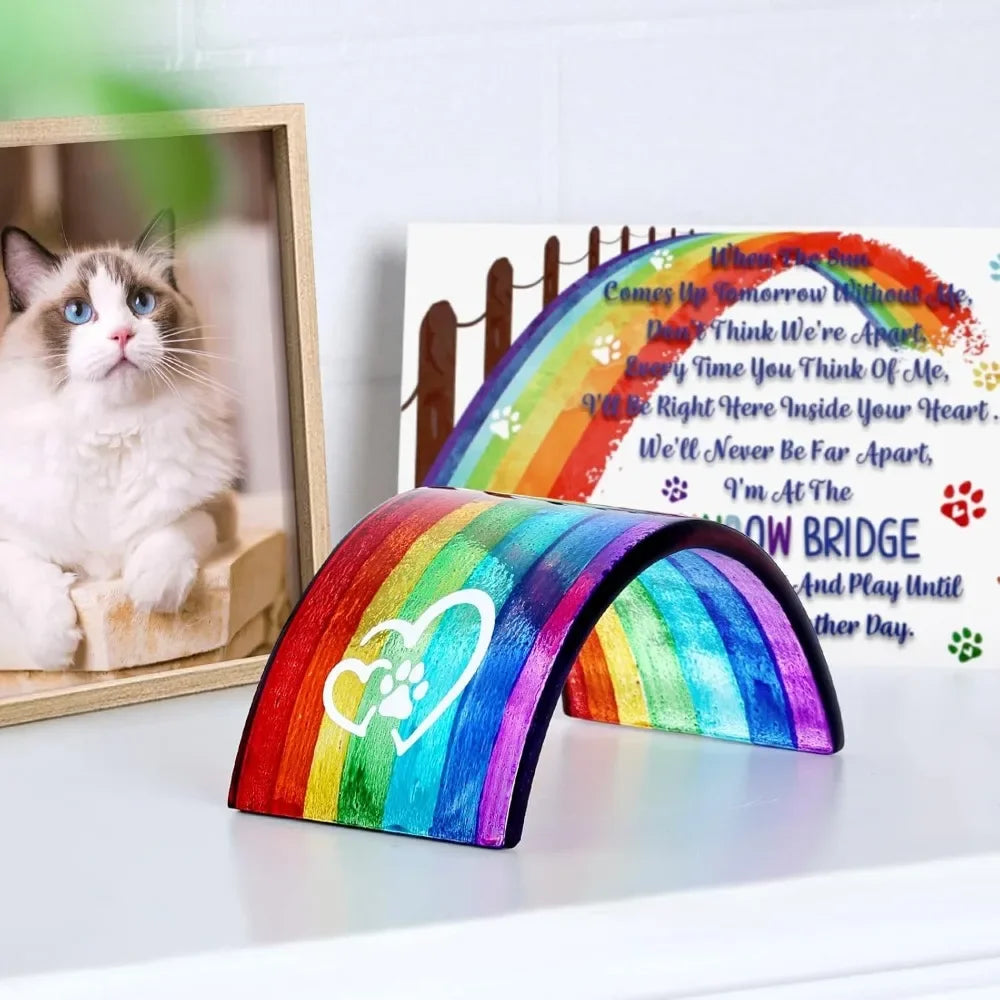 Rainbow Bridge Fused Glass 3D Colorful Bridge with Sympathy Card Memorial Gift for Dog Cat Guinea Pig Lover Pet Lost