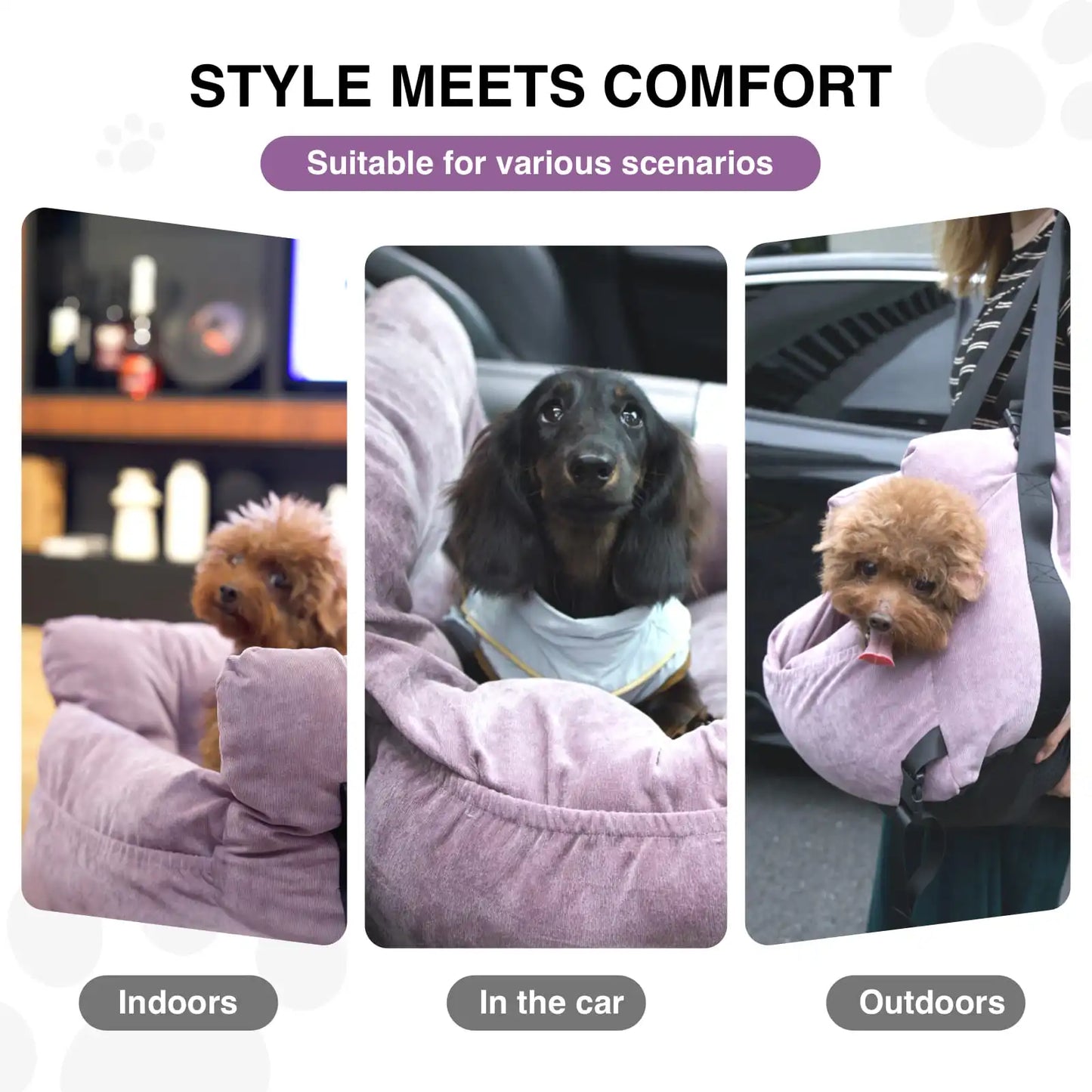 2-in-1 Dog Car Seat Carrier Bag - Detachable with Handles and Safety Belt, Travel Dog Booster Seat for Small Medium Dogs Cats