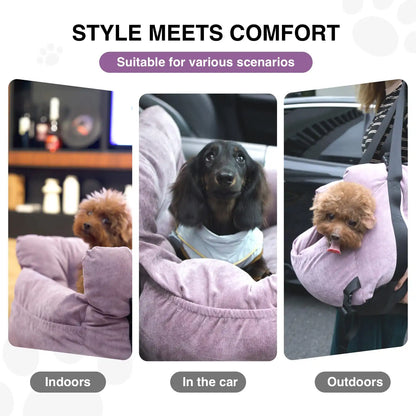 2-in-1 Dog Car Seat Carrier Bag - Detachable with Handles and Safety Belt, Travel Dog Booster Seat for Small Medium Dogs Cats