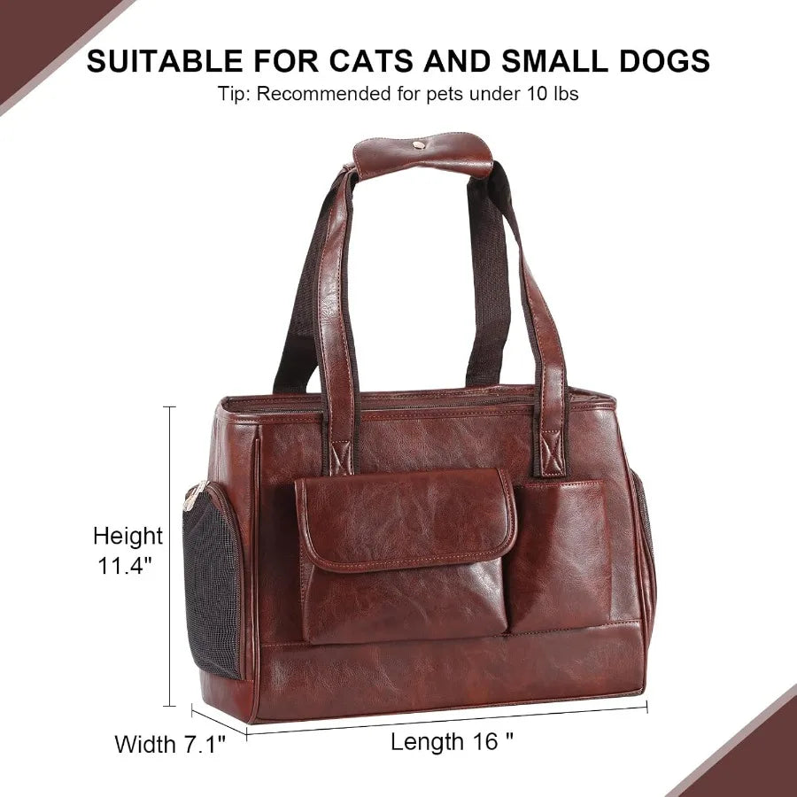 Fashionable Leather Dog Carrier Purse for Air Travel: SoftSided Pet Tote Bag with Multiple Pockets Ideal for Cats and Small Dog