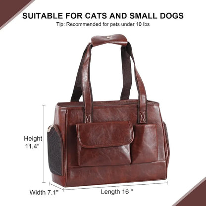 Fashionable Leather Dog Carrier Purse for Air Travel: SoftSided Pet Tote Bag with Multiple Pockets Ideal for Cats and Small Dog