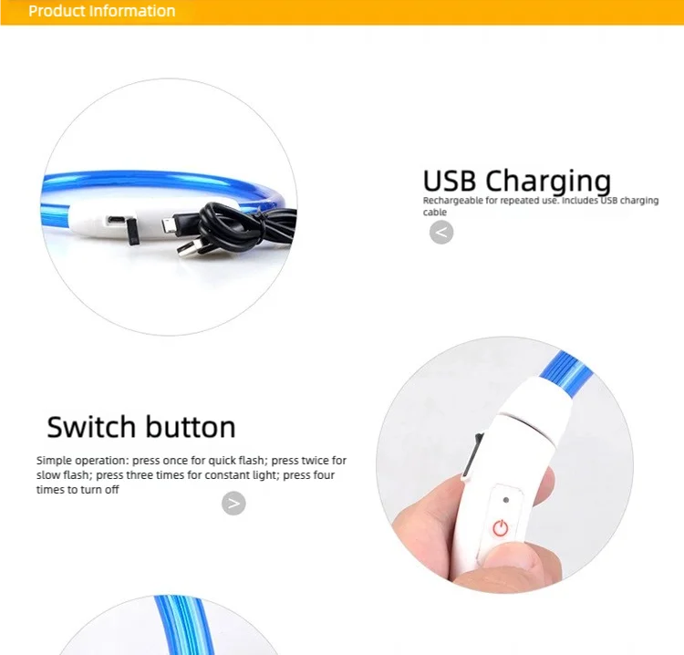 New LED Dog Collar USB Rechargeable，3 Mode Adjustable Glowing Dog Collar for Night Walking，Safe Reflective Pet Collar