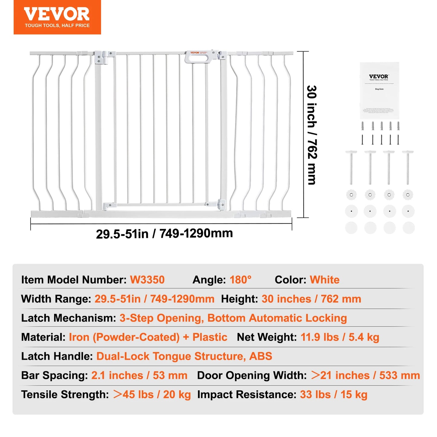 VEVOR Baby Gate 28/30/36 Inches High Dog Gate Pet Security Pressure Mount