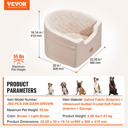 SucceBuy Dog Car Seat Waterproof Dog Booster Seat Pet Car Seat with Clip-On Safety Leash PP Cotton Car Bed for Medium Large Dog