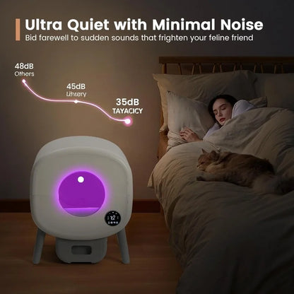 Extra Large Automatic Litter Box Self Cleaning for Multiple Cats, Odor-Free, App-Controlled, Ambient Light Waste Disposal