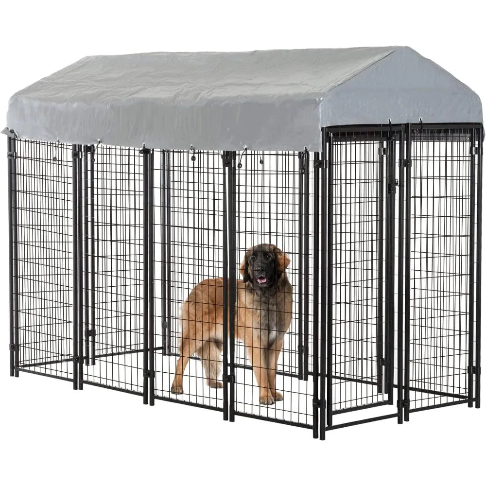 8 x 4 x 6 Ft Dog Kennel Outdoor Dog Pen Playpen House Heavy Duty Dog Crate Metal Galvanized Welded Pet Animal Camping