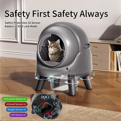 Self Cleaning Litter Box Automatic for Multiple Cats,Robot with APP Control,Dual Safety Protection Odor-Free Waste Disposal Grey