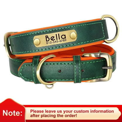 Personalized Customized Leather ID Nameplate Dog Collar Soft Padded Dogs Collars Free Engraving Name for Small Medium Large Dogs