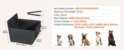 SucceBuy Dog Car Seat Waterproof Dog Booster Seat Pet Car Seat with Clip-On Safety Leash PP Cotton Car Bed for Medium Large Dog