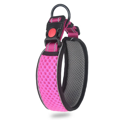 Reflective Dog Collar Night Safety Honeycomb Net Breathable Collars Anti Choke Padded Breathable Nylon Pet Collar Adjustable