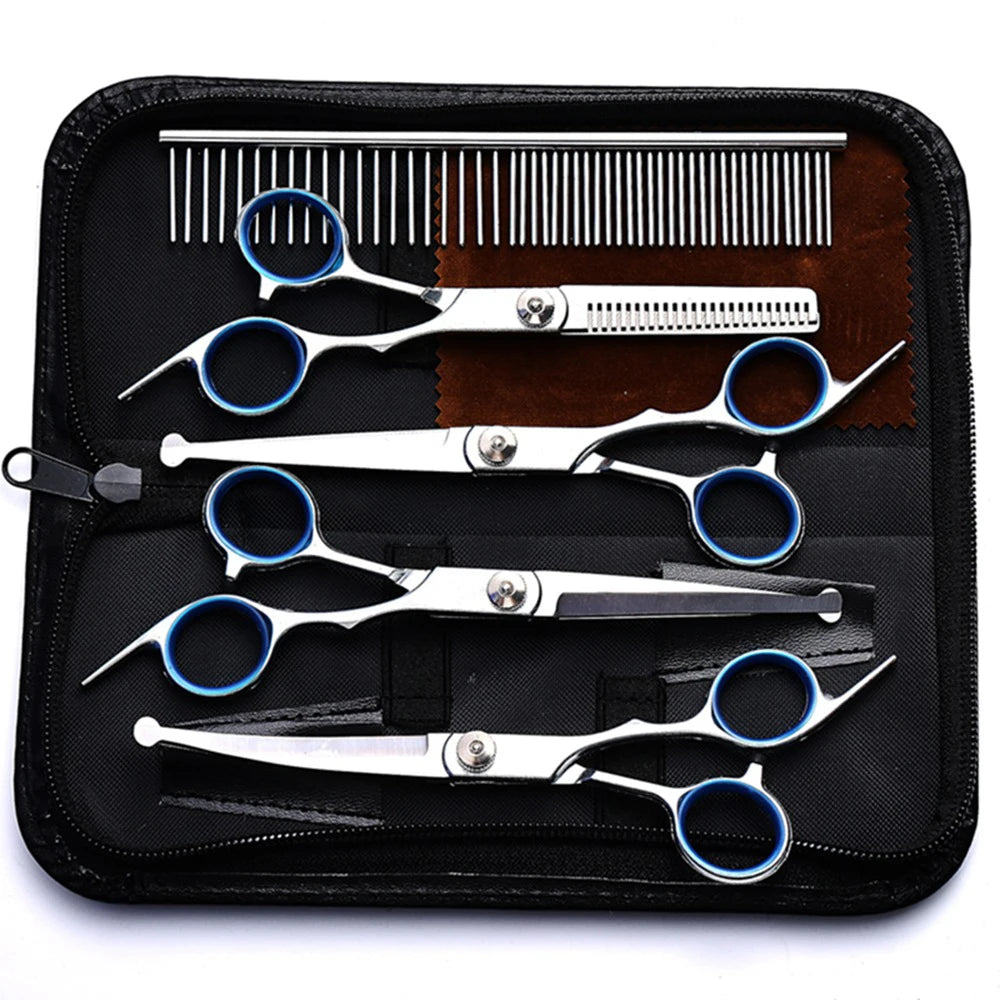 Professional 7 Inch 4CR Stainless Steel Pet Hair Shears 7Pcs/set Scissors Set for Pet Dog Grooming
