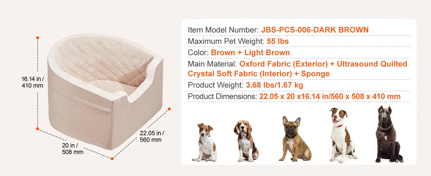 SucceBuy Dog Car Seat Waterproof Dog Booster Seat Pet Car Seat with Clip-On Safety Leash PP Cotton Car Bed for Medium Large Dog