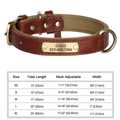 Personalized Customized Leather ID Nameplate Dog Collar Soft Padded Dogs Collars Free Engraving Name for Small Medium Large Dogs