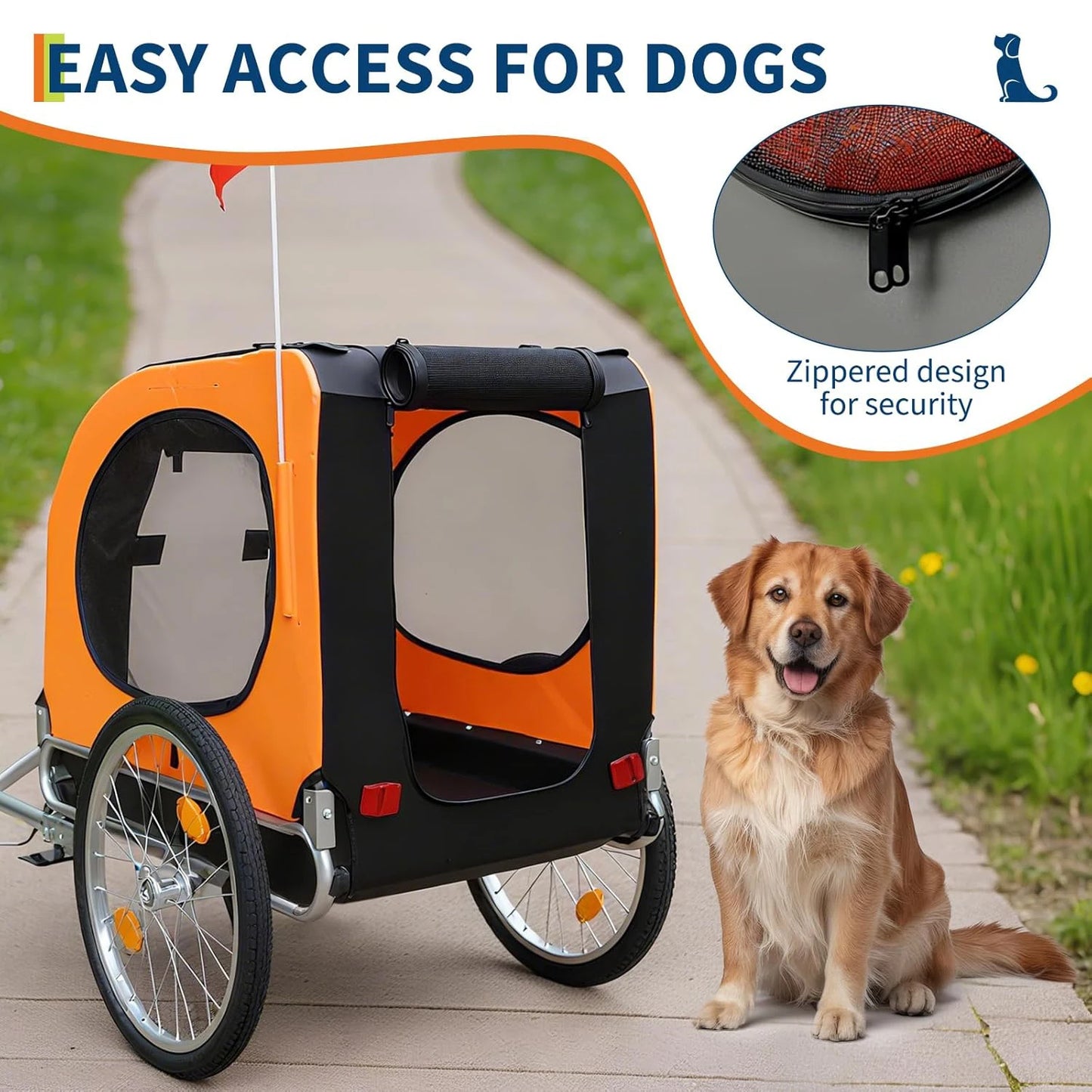 2-in-1 Pet Stroller Cart Bicycle Carrier, Universal Bicycle Coupler, Dog Bike Trailer, Supports up to 88 lbs, Easy Folding