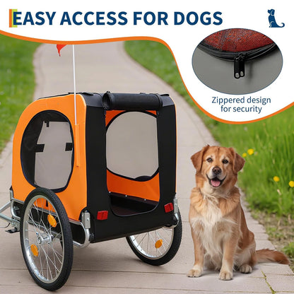 2-in-1 Pet Stroller Cart Bicycle Carrier, Universal Bicycle Coupler, Dog Bike Trailer, Supports up to 88 lbs, Easy Folding