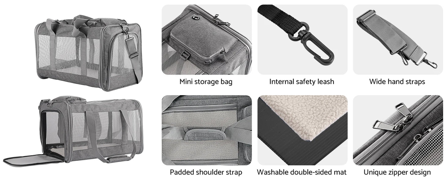 "Airline-approved pet carrier for cats/dogs, soft travel bag, breathable honeycomb board, removable support, for car/air travel