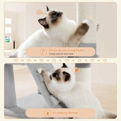 Luxury Cat Tree Multi-Level Tower with Cat Condo Cozy Perches Pet Play House Scratching Post Stable Cat Tower with Hanging Ball