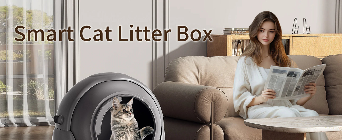 Self Cleaning Litter Box Automatic for Multiple Cats,Robot with APP Control,Dual Safety Protection Odor-Free Waste Disposal Grey