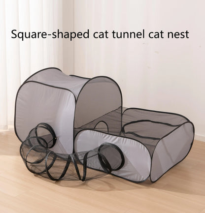 Square Gray Cats and Dogs Delivery Room Hard Oxford Cloth with a Play Tunnel Foldable Pets Nest
