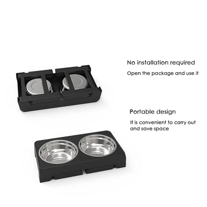 Adjustable Elevated Pet Dish Bowl Black Raised Stand with Double Stainless Steel Food Water Bowls for Small Medium Large Dog Cat