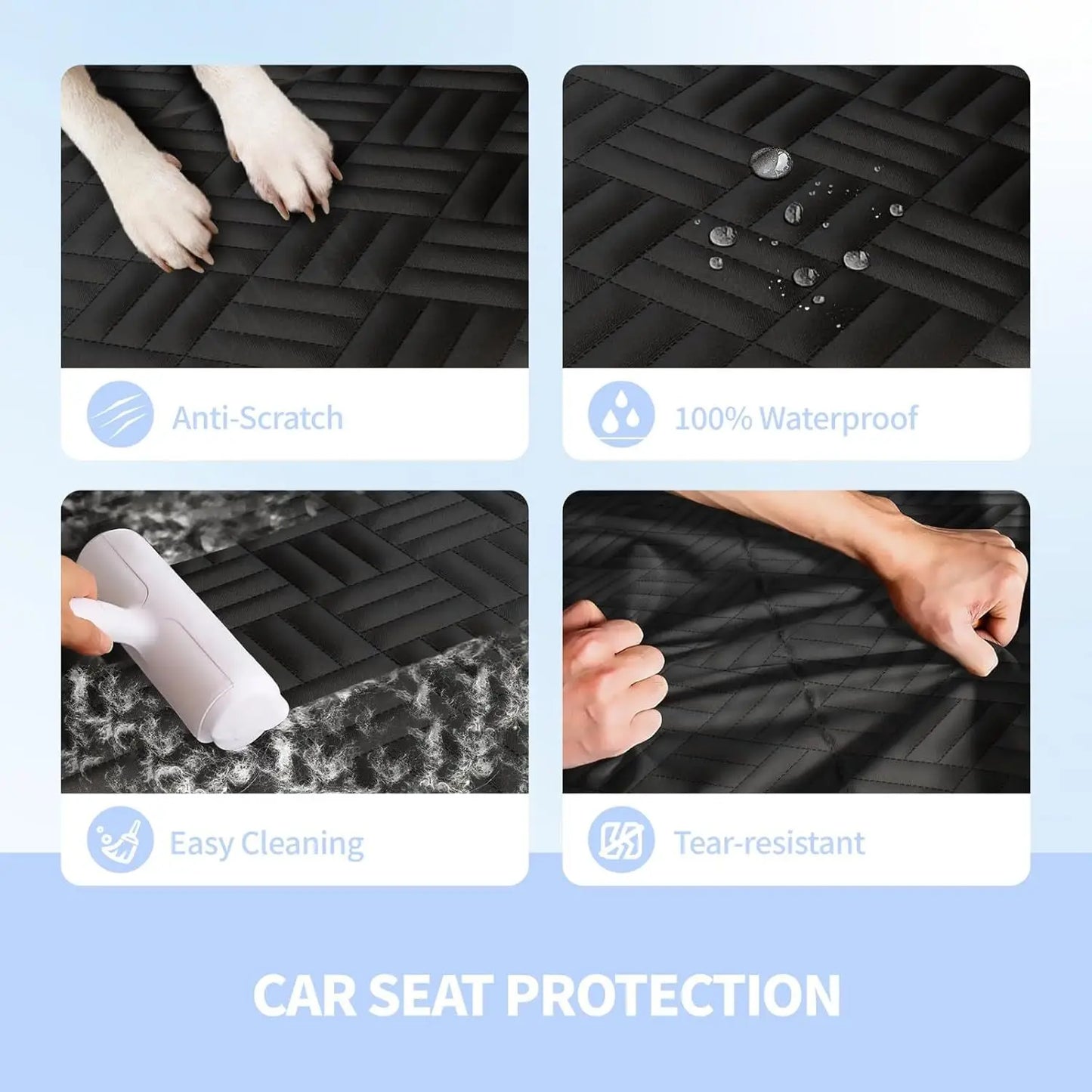 Dog Car Seat Cover for Back Seat, Hard Bottom Back Seat Extender for Dogs, Holds 400lbs, 600D Heavy Duty Scratch-Proof Waterproo