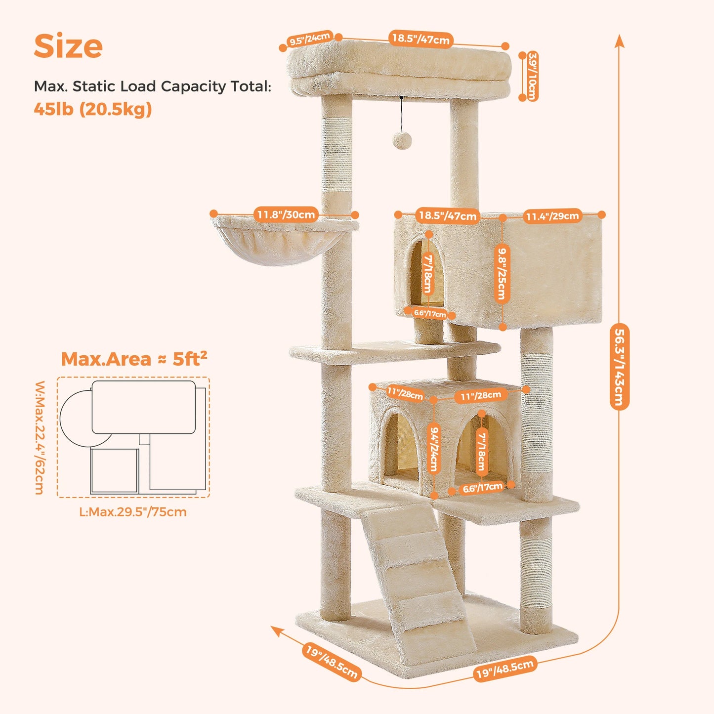 Luxury Cat Tree Multi-Level Tower with Cat Condo Cozy Perches Pet Play House Scratching Post Stable Cat Tower with Hanging Ball