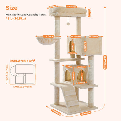 Luxury Cat Tree Multi-Level Tower with Cat Condo Cozy Perches Pet Play House Scratching Post Stable Cat Tower with Hanging Ball