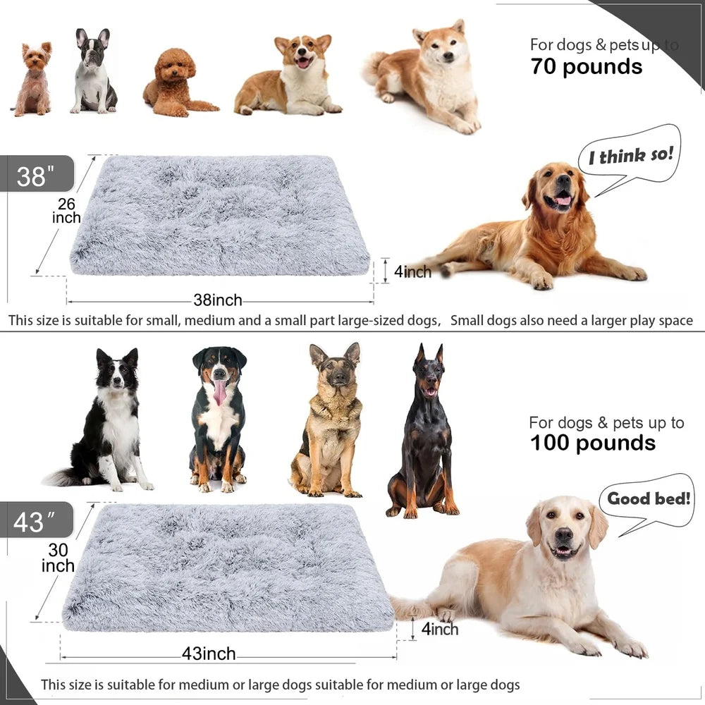 Large Plush Dog Bed Washable Non-Slip Pet Mat Therapeutic Support Anti Anxiety Comfort Medium Large Dogs Cats Travel Use