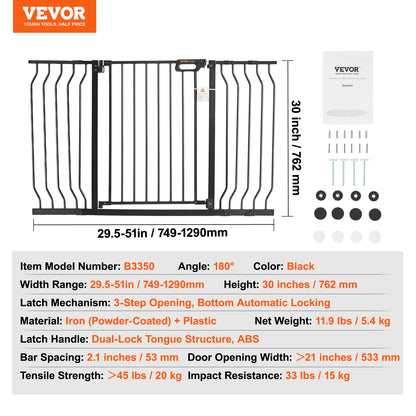 VEVOR Baby Gate 28/30/36 Inches High Dog Gate Pet Security Pressure Mount