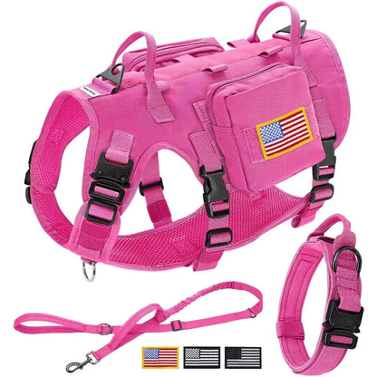 HarPink Tactical Dogness for Large Dogs, Dog Collar with Bungee Leash