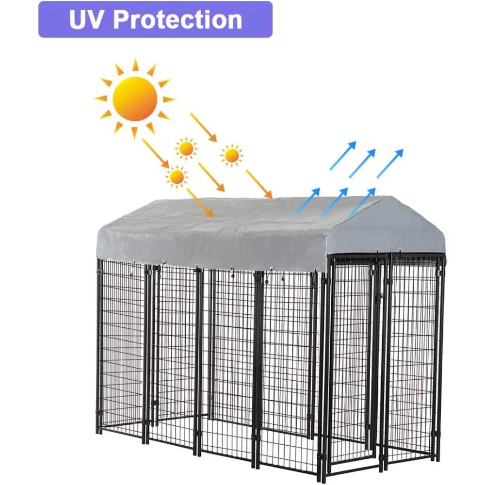 8 x 4 x 6 Ft Dog Kennel Outdoor Dog Pen Playpen House Heavy Duty Dog Crate Metal Galvanized Welded Pet Animal Camping