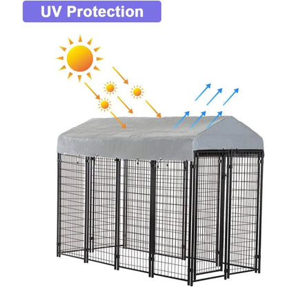 8 x 4 x 6 Ft Dog Kennel Outdoor Dog Pen Playpen House Heavy Duty Dog Crate Metal Galvanized Welded Pet Animal Camping