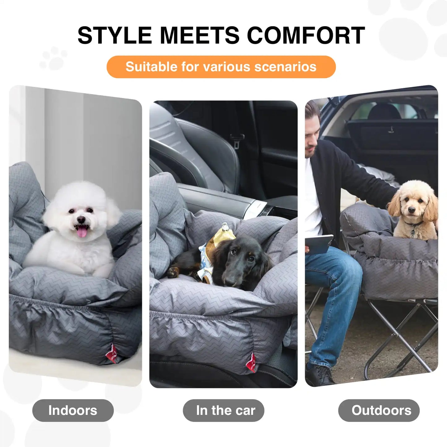 2-in-1 Dog Car Seat Carrier Bag - Detachable with Handles and Safety Belt, Travel Dog Booster Seat for Small Medium Dogs Cats