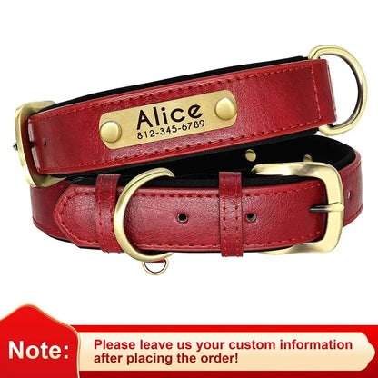 Personalized Customized Leather ID Nameplate Dog Collar Soft Padded Dogs Collars Free Engraving Name for Small Medium Large Dogs
