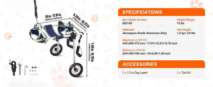 SucceBuy 2 Wheels Dog Wheelchair for Back Legs Pet Wheelchair Dog Cart/Wheelchair for Disabled Paralysis Hind Limb Weak Pet