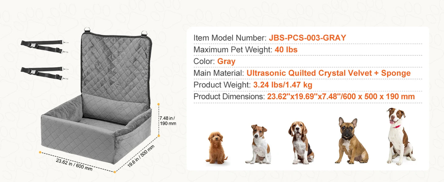 SucceBuy Dog Car Seat Waterproof Dog Booster Seat Pet Car Seat with Clip-On Safety Leash PP Cotton Car Bed for Medium Large Dog