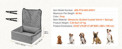 SucceBuy Dog Car Seat Waterproof Dog Booster Seat Pet Car Seat with Clip-On Safety Leash PP Cotton Car Bed for Medium Large Dog