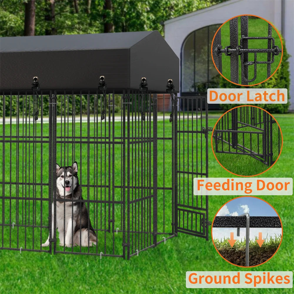 Heavy Duty Large Dog Kennel Pet Welded Metal Playpen Animal Cage with Roof Cover Pet Run Enclosure Playpen House Outdoor Indoor