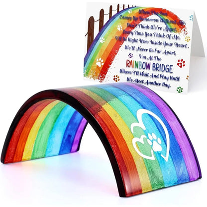 Rainbow Bridge Fused Glass 3D Colorful Bridge with Sympathy Card Memorial Gift for Dog Cat Guinea Pig Lover Pet Lost