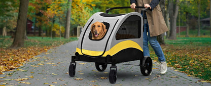 Heavy Duty Large Dog Stroller Buggy 4 Wheels Pet Jogger Pram Doggy Pushchair Brakes Foldable Travel Cart Carriage Zipper Entry