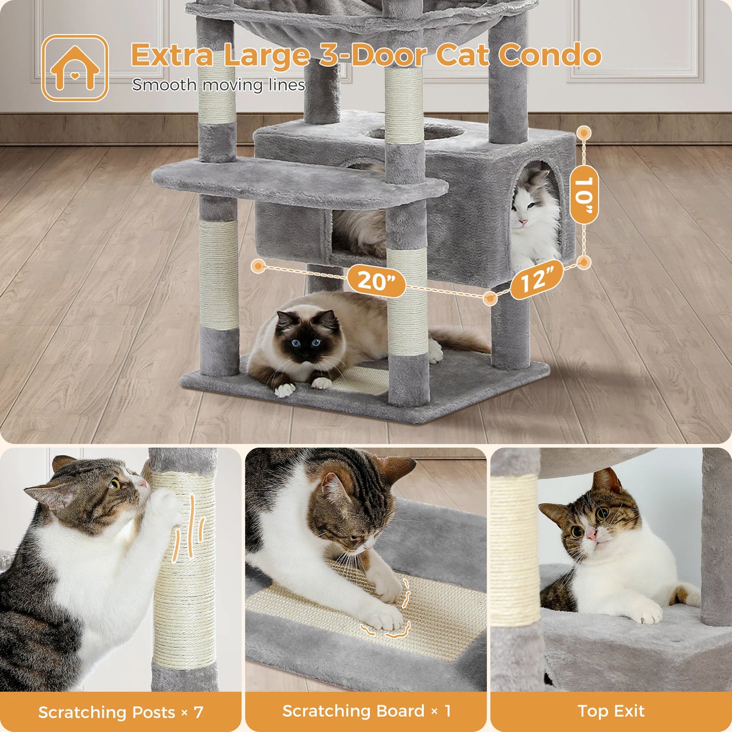 Large Cat Tree and Tower for Indoor Cats With Sisal-Covered Scratching Posts Spacious Hammock Padded Perches and Condos Cat Toys