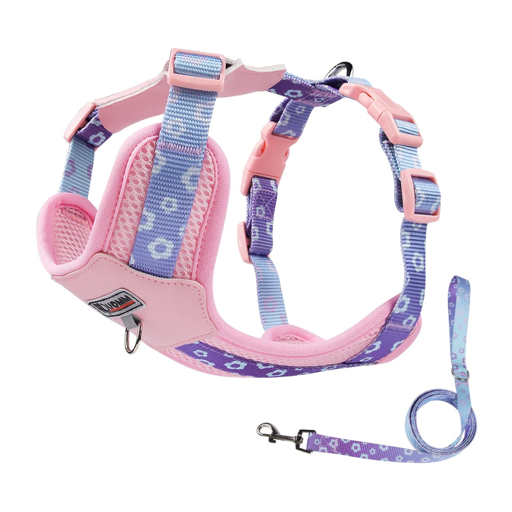 OODUDUOO Dog Harness and Leash Set Adjustable Pet Harness Vest For Small Medium Dogs Pet Collar Dog Chest Strap Outdoor Supplies